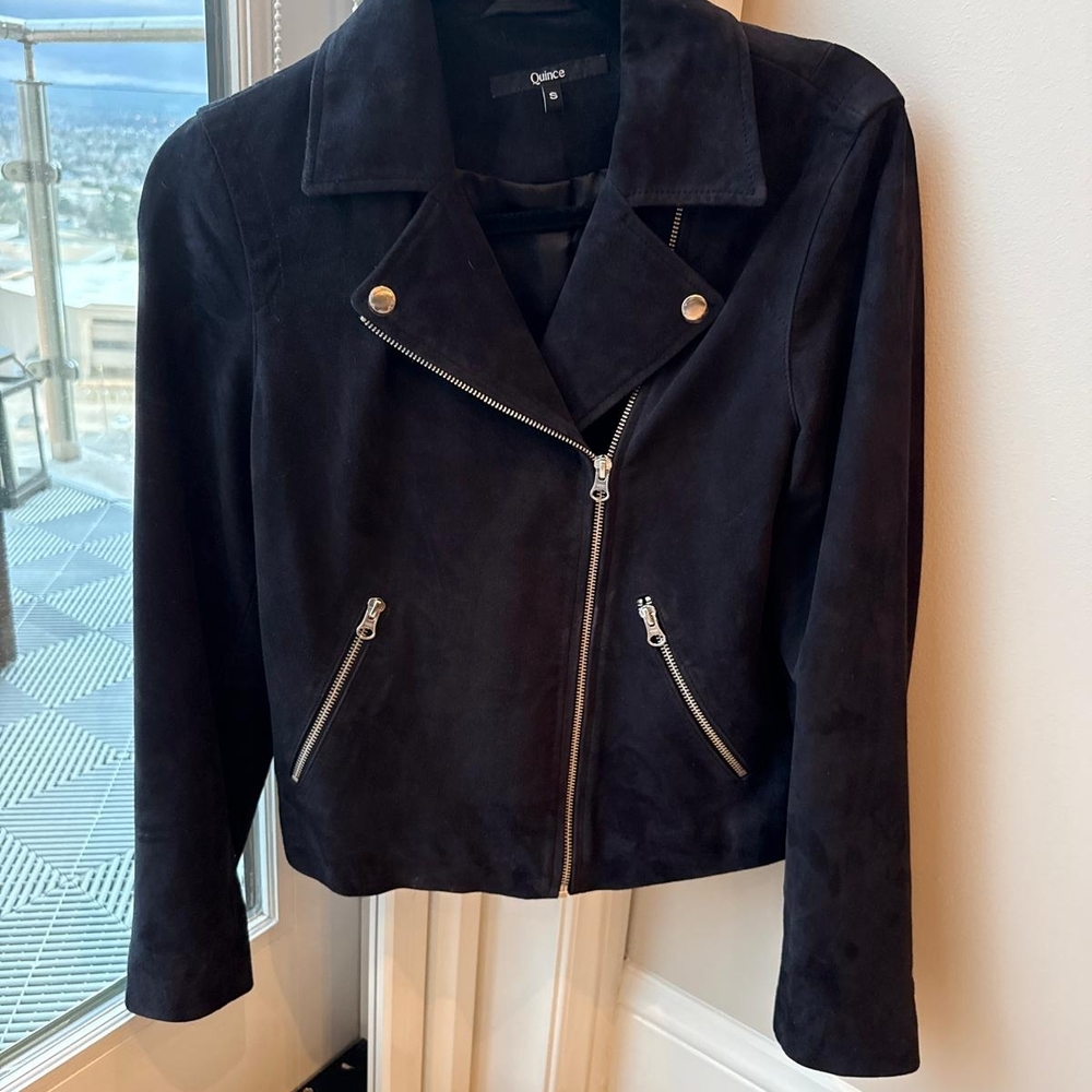 Quince Suede Moto Jacket - NWOT, Navy Blue